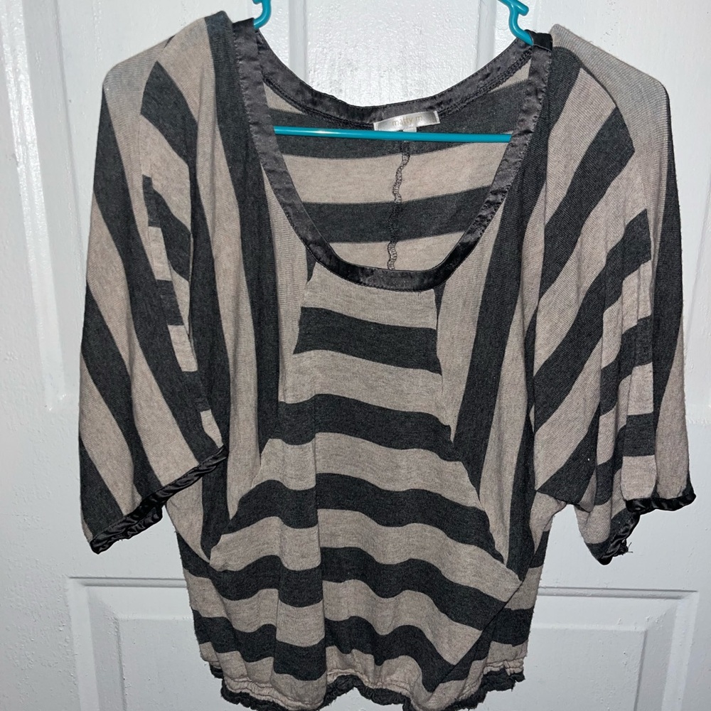 Matty M Black and Cream Striped Tee